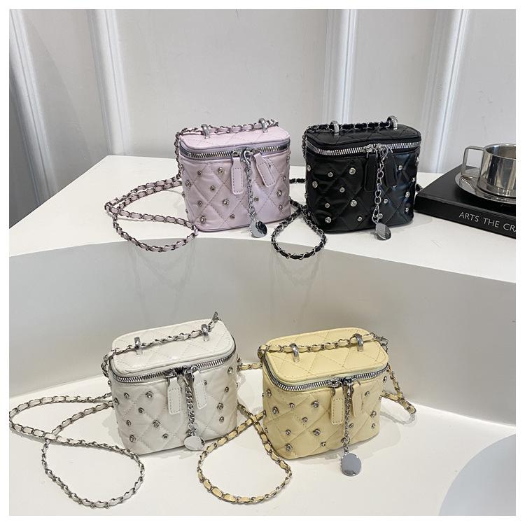 New Fashion Mini Quilted Box Bag for Women Diamond Stitch Faux Leather Chain Shoulder Crossbody Purse