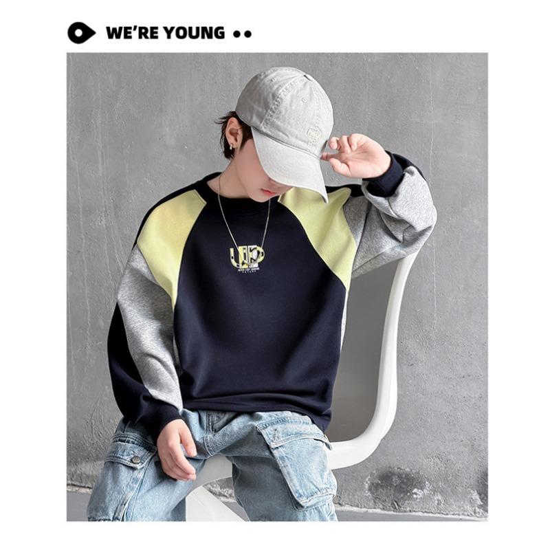 Boys Kids Long Sleeve Pullover Sweatshirt Spring Autumn Casual Color Block