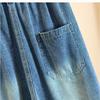 DIMANAF 2026 Summer New Plus Size Women Wide Leg Jeans Pants Casual Elastic Waist Short Pants Denim Cotton Blue Loose Shorts
