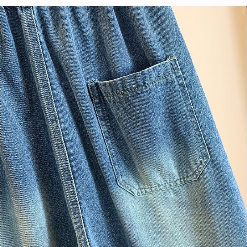DIMANAF 2026 Summer New Plus Size Women Wide Leg Jeans Pants Casual Elastic Waist Short Pants Denim Cotton Blue Loose Shorts
