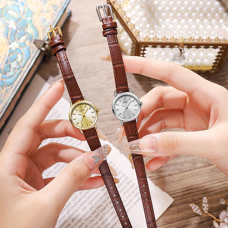 Gedi Elegancki Zegarek Damski z Małą Tarczą - Wykwintny Design z Skórzanym Paskiem dla Studentek