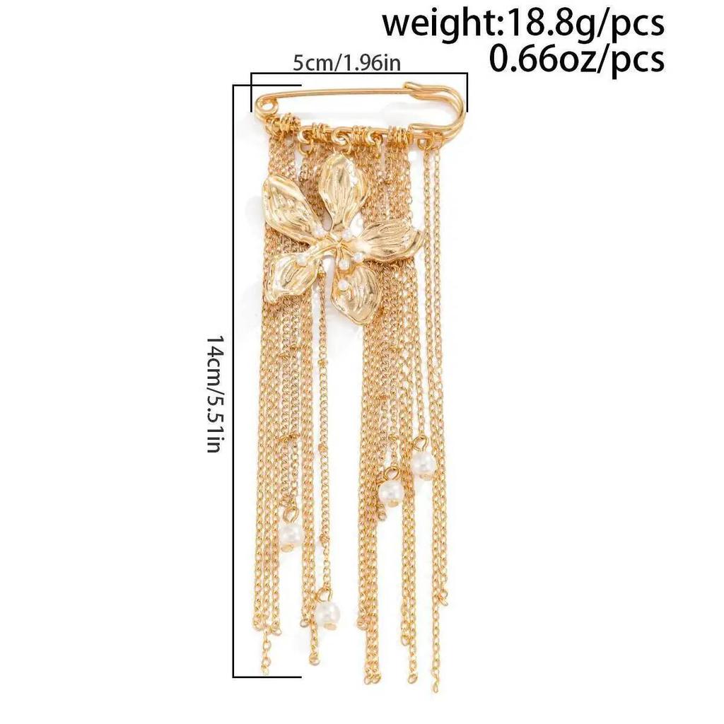 SHIXIN Fashion Metal Flower Pendant Brooch for Women New Charm Multi-Functional Imitation Pearls Tassel Chain Accessory Jewelry