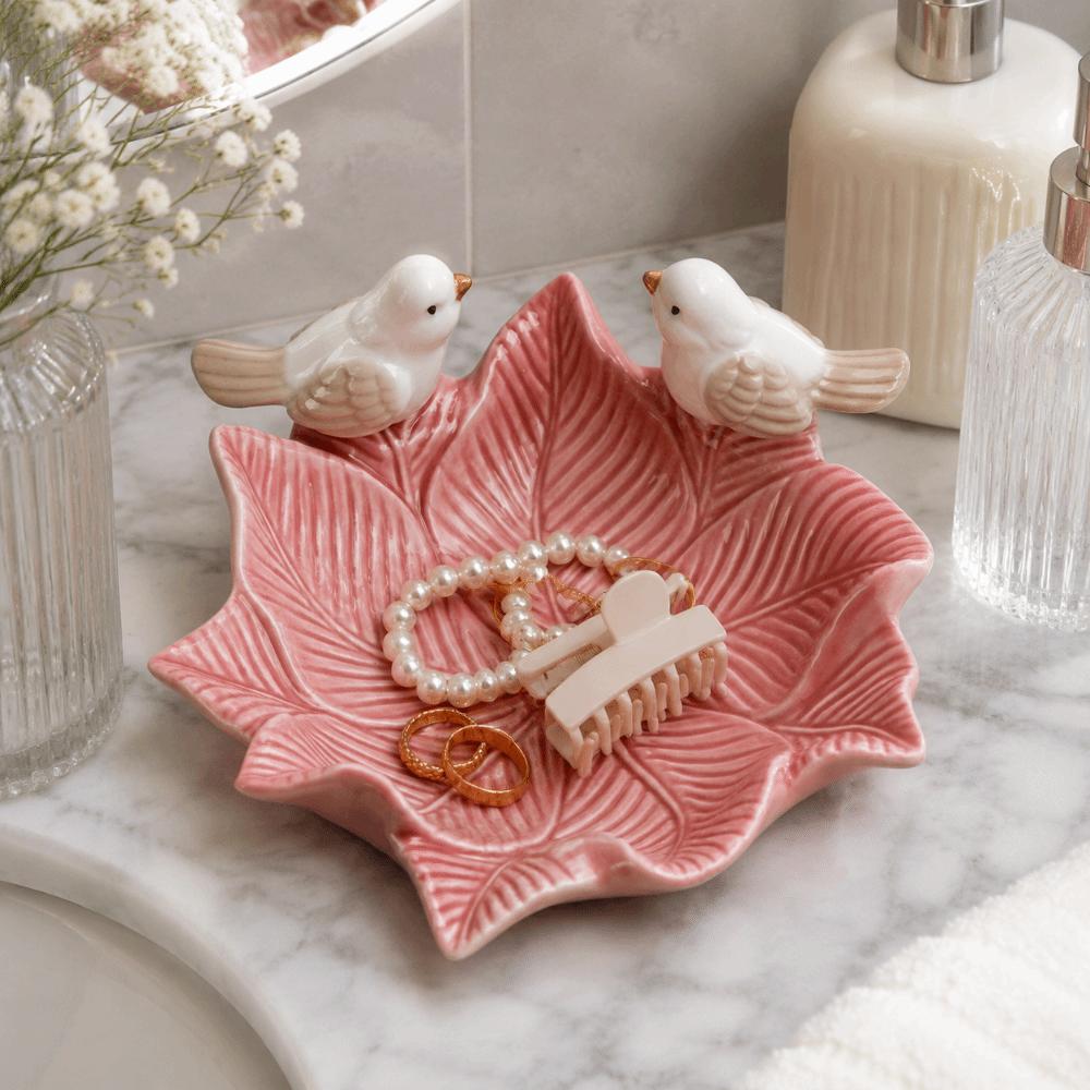 Bird Design Flower Storage Dish Multipurpose Table Decoration Bowl Jewelry Holder Case Ornaments Ceramic Vanity Tray