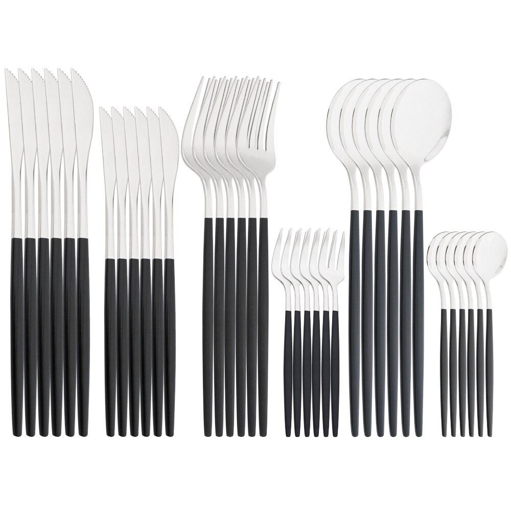 Černé zlato 36ks/6set Sada nádobí Dezertní nůž Nerezové příbory Večeře Lžíce Vidlička Čajová lžička Příbory Sada nádobí