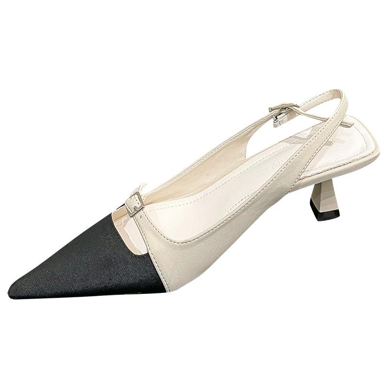 Shangsi Songdo White Fragrant Wind~ Pointed High Heel Sandals Women's 2025 Color Matching Half Pack Head Empty Single Shoes