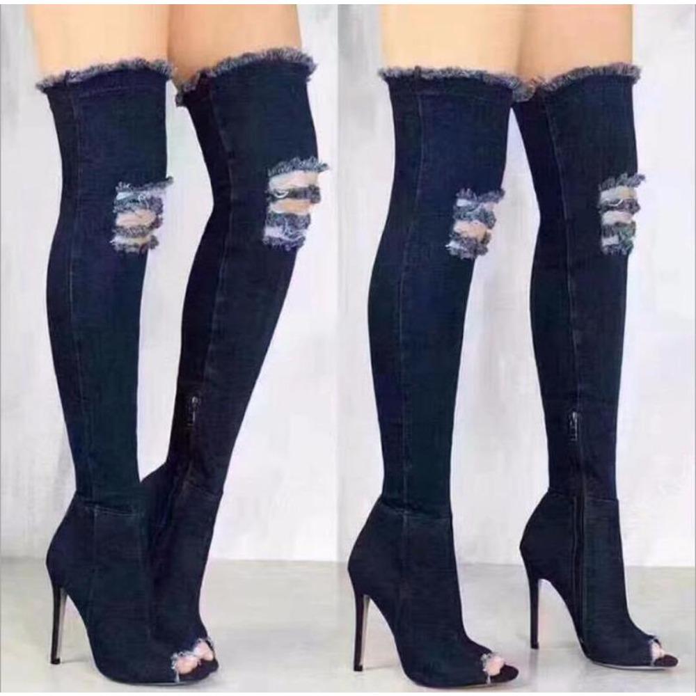 Boots Women Thigh High Boots  Winter Women Boots High Heels Women Shoes Tassel Jean Boot Ladies Shoes Good Service Zo0