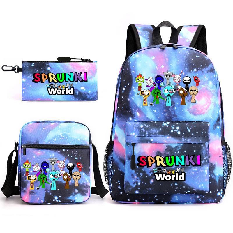 Rhythm Box Game Merchandise Elementary School Bag Sprunki Cartoon Starry Sky Backpack 3-piece Set D