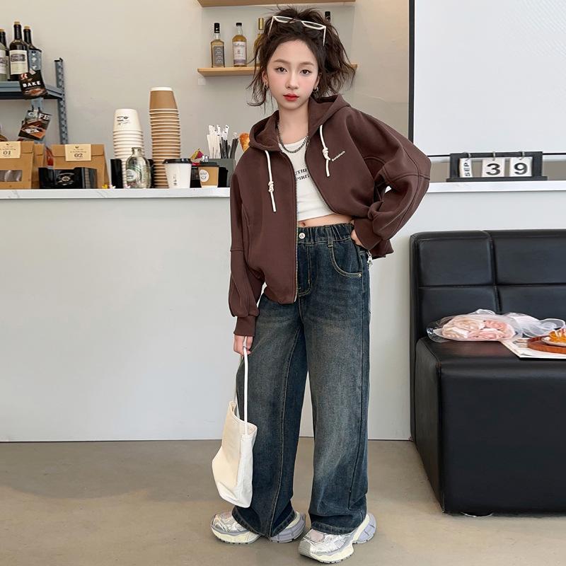 Spring 2025 Girls' Fashion Sweatshirt Jacket - Stylish Children's Top for Spring & Autumn