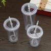 16oz Glitter Insert Double Layer Straw Cup with Lid - 450ML Transparent Solid Color
