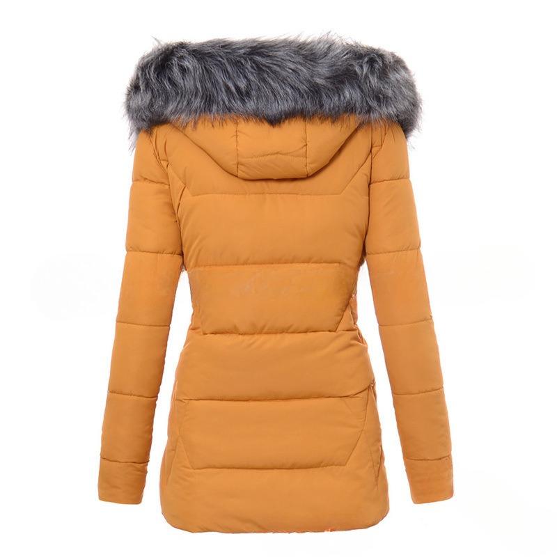 Cappotto in cotone con cerniera aderente con collo in pelliccia da donna, nuovo di zecca, invernale