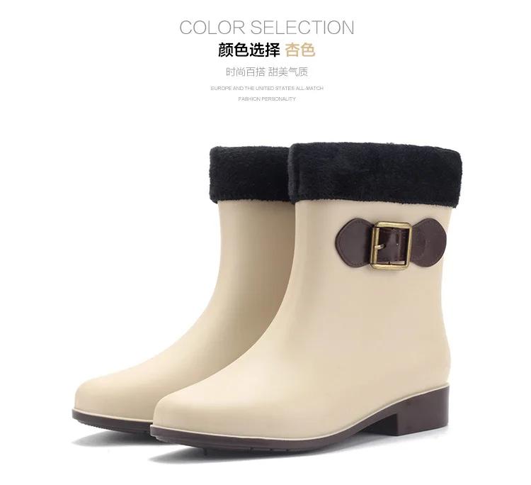 2025 Herbst Winter Neue Mode Damen Warm Lässig Gummi Wasserschuhe Damen Knöchel PVC Damen Knöchel Wasserdicht Regenstiefel Plüsch