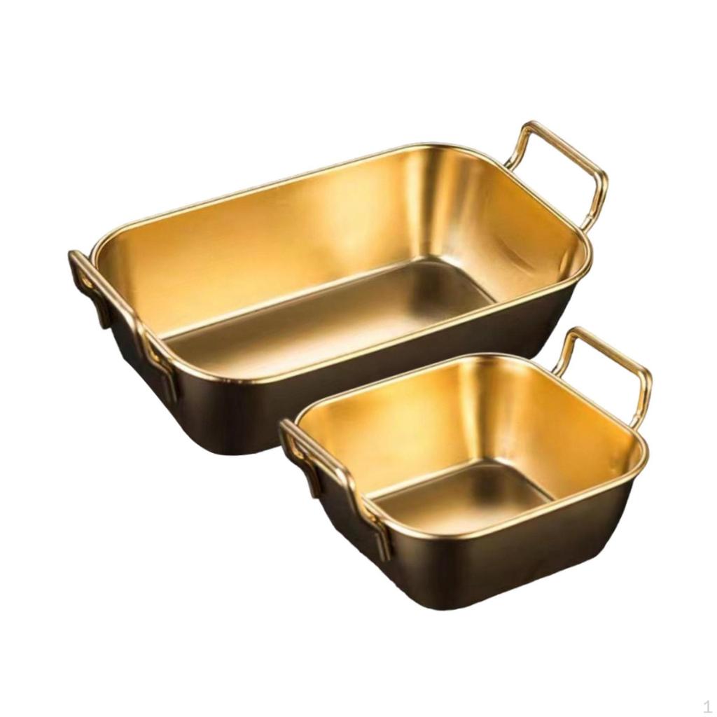 2 Pack Serving Tray, Stainless Steel Fry Plate, Kitchen Basket for Barbecue Events