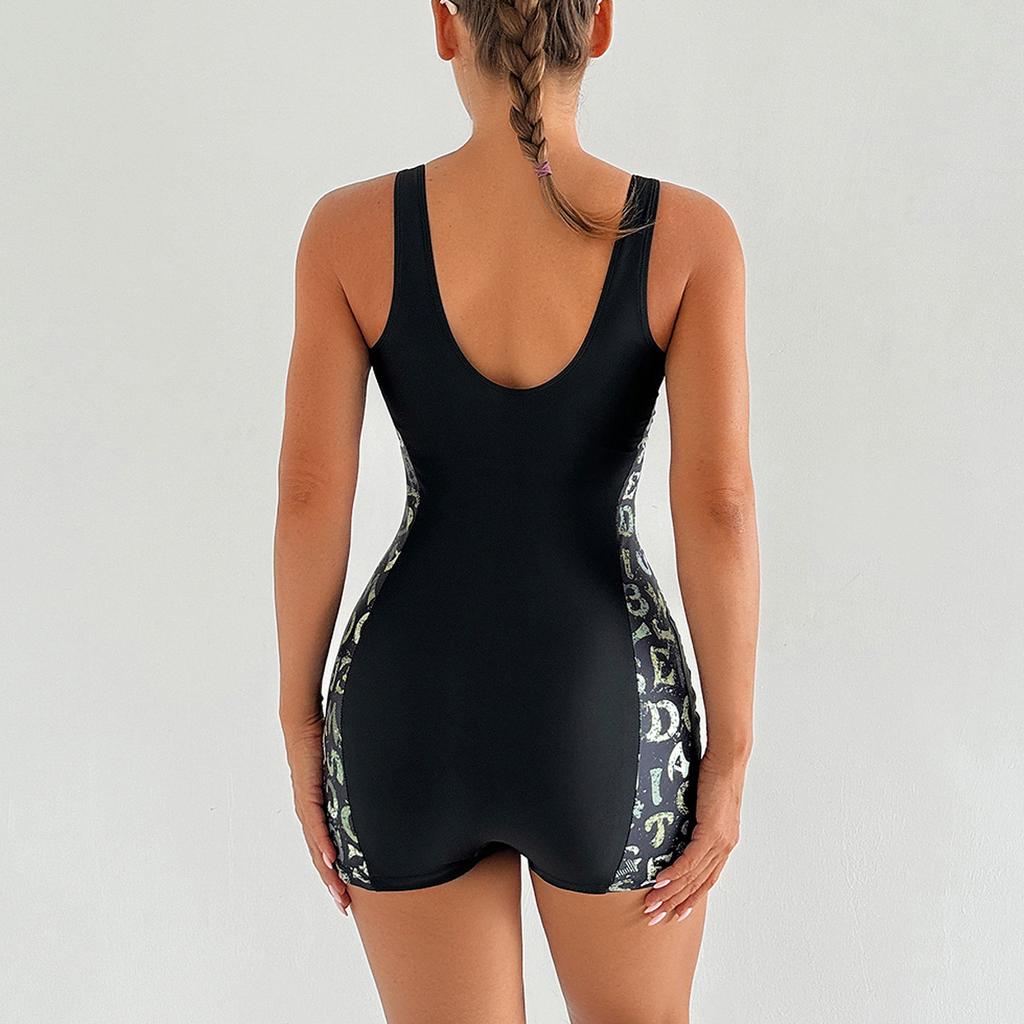 1011 new one-piece swimsuit printed splicing conservative sports tight European and American swimsuit women