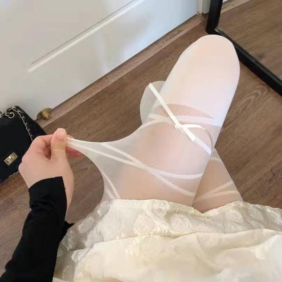 1 Pair Women Stockings Lace Patchwork Bow Decor High Elasticity Over Knee Length Skinny Solid