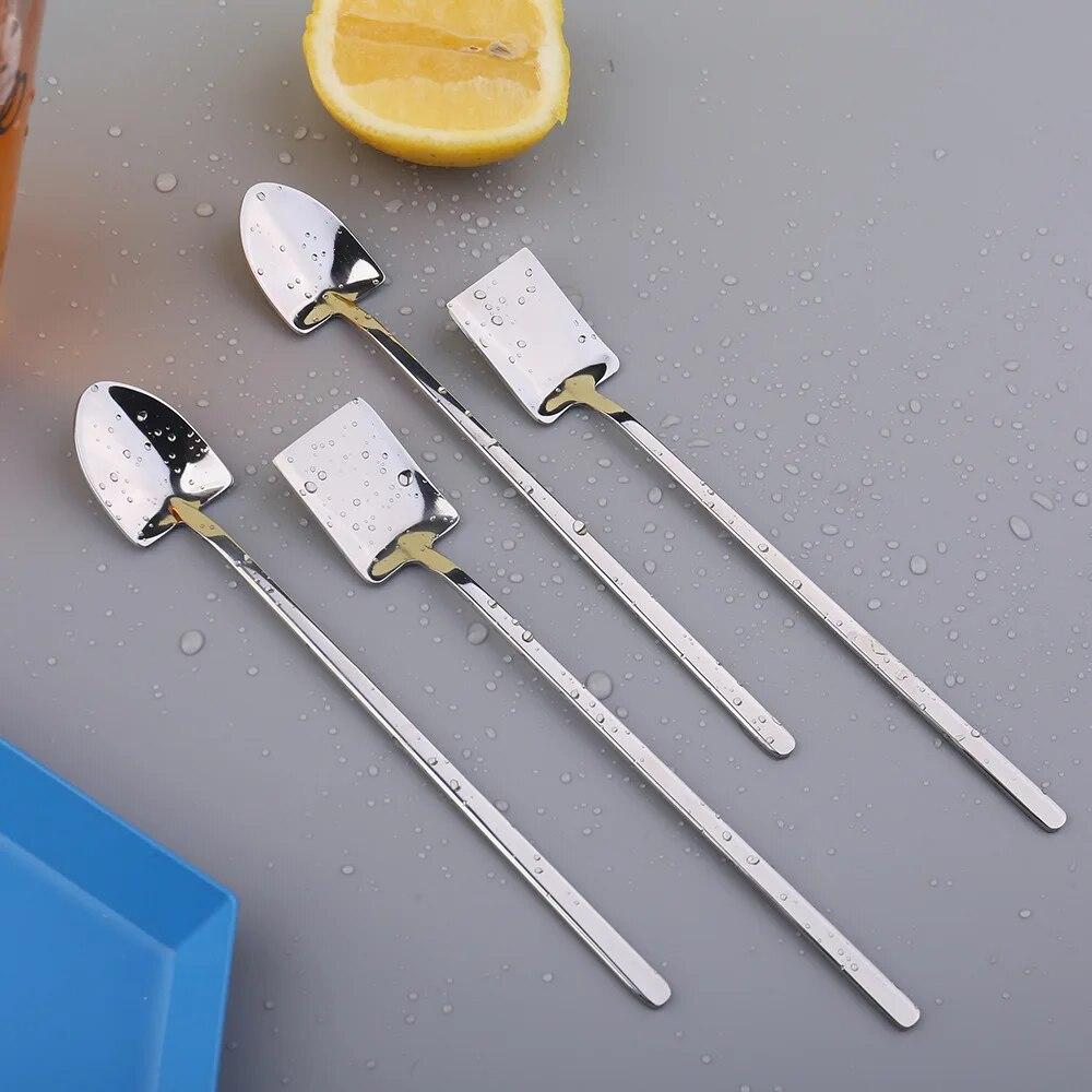 1/2pcs Set Stainless Steel Shovel & Point Spoons Coffee Tea Spoon Ice Cream Dessert Tip Scoops Cutlery Tableware SetKitchenTools