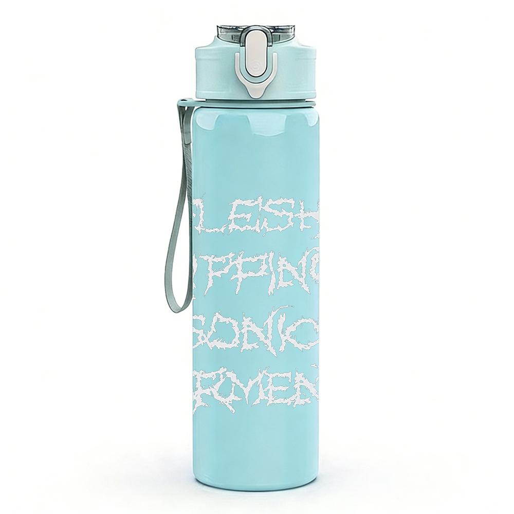 1PC Grey layered grunge vertical band print 750ml colorful plastic sports water bottle leakproof pop up lid with straw for outdoor work home use