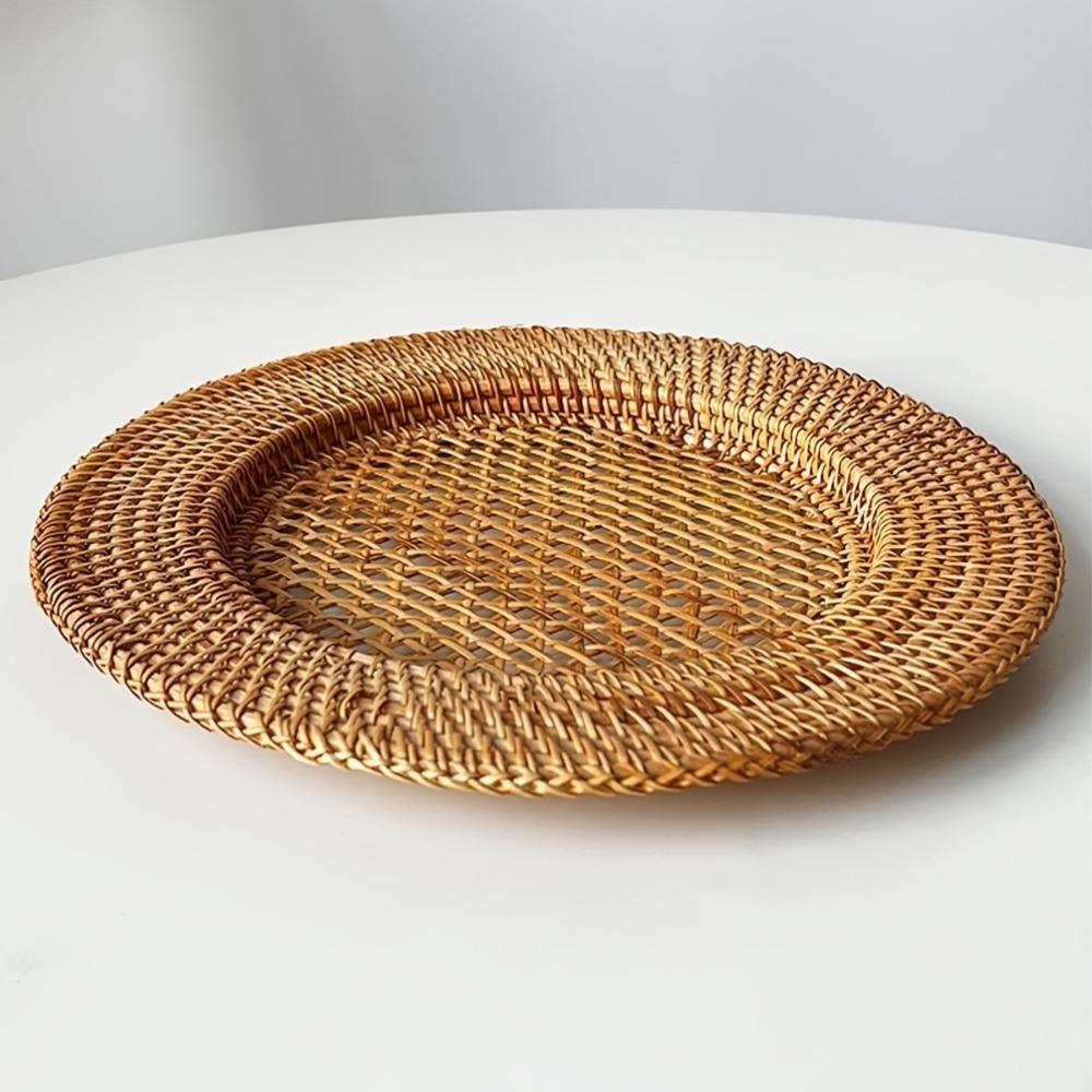 Vintage Tableware Mat Decorative Snack Serving Tray Nordic Handwoven Rattan Tray  Living Room