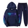Mens Sporty Hooded Sweatshirt Set Casual Printed Tracksuit Long Sleeve Top Pants Streetwear