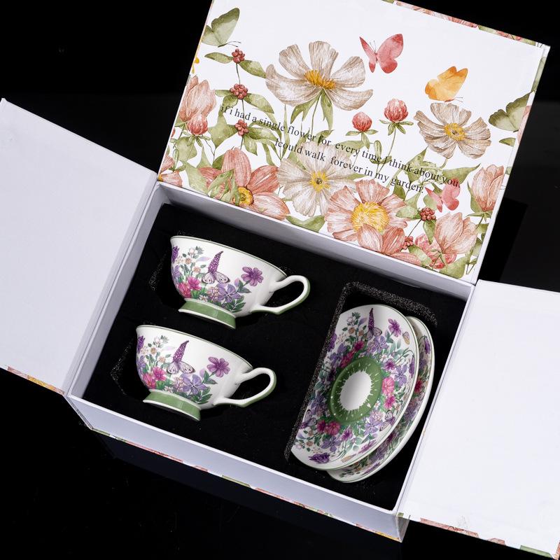 Retro-Blumenkaffeetasse, Premium-Geschenkbox, originelles Geschenk für Freundinnen, Partner-Matching-Tasse, Einweihungsgeschenk, Hochzeitsandenken