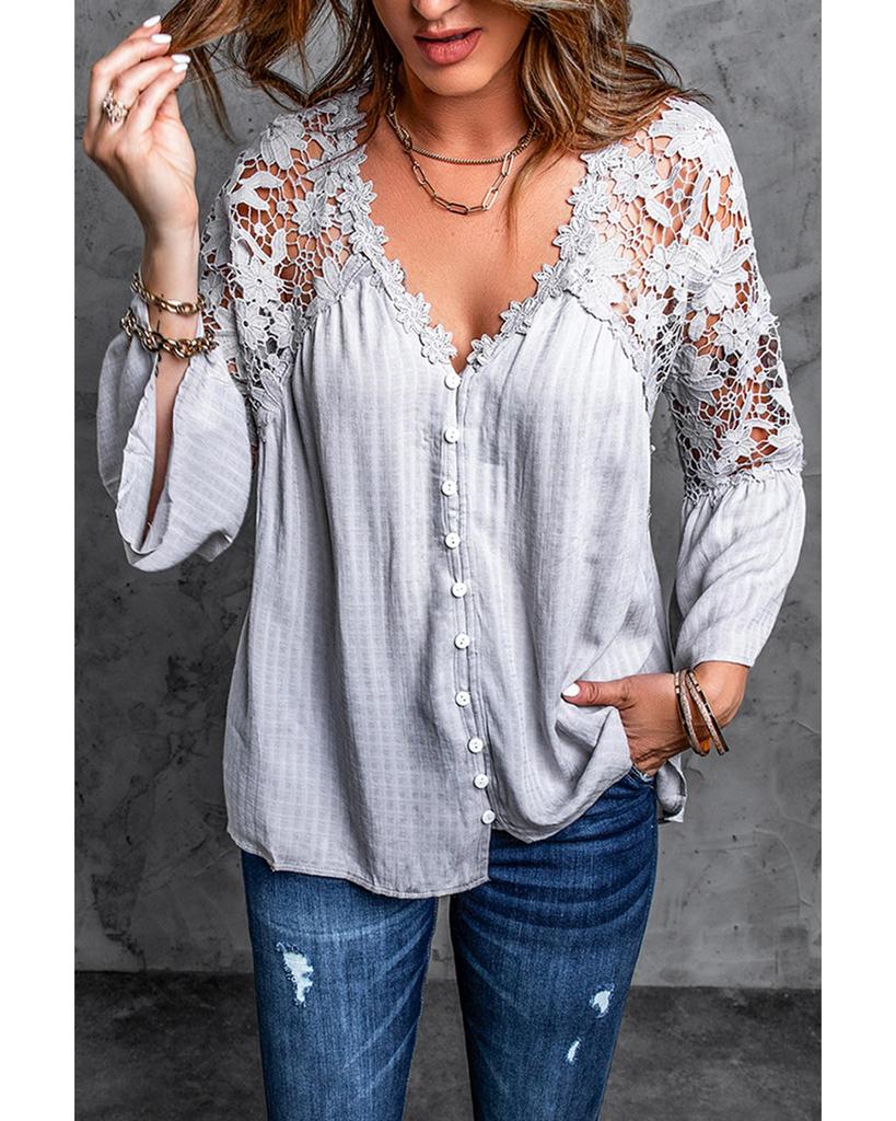 Azura Exchange Button Crochet Lace Top