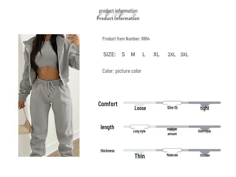 2025 Spring Women's Solid Color Hoodie & Casual Sport Pants 3-Piece Set