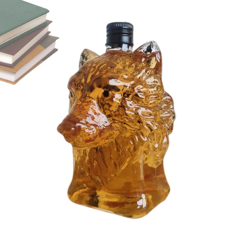 Whiskyflasche Wolfsskulptur Weinglas Ästhetisch Sammlerstück Wolfsmotiv Glasflasche für Cocktail Whisky Reise Küche Bar
