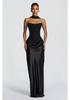 Europäisches einfarbiges trägerloses Satin-Bodycon-Kleid mit Schnürband in der Taille