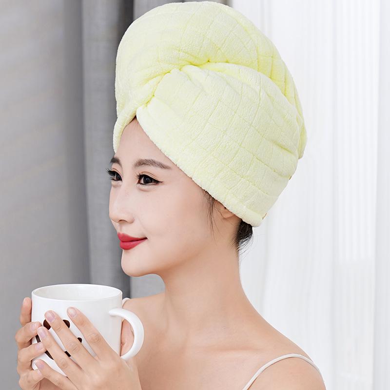 Women's Double Layer Quick-Dry Coral Fleece Hair Towel and Shower Cap - Super Absorbent and Thick with Headband
