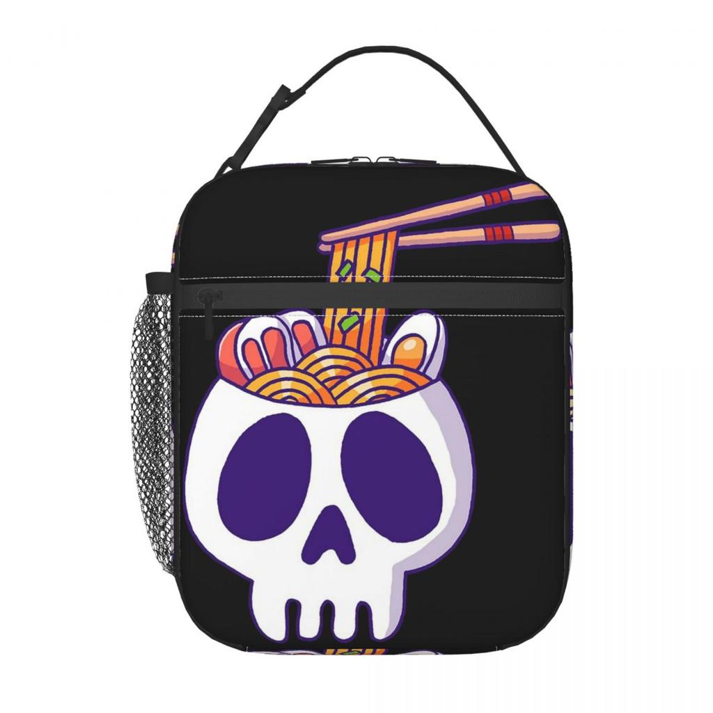 Cartoon Skeleton Eating Ramen Food Halloween Insulated Lunch Bag for Women Children Portable Food Boxes Thermal Lunch Box Tote