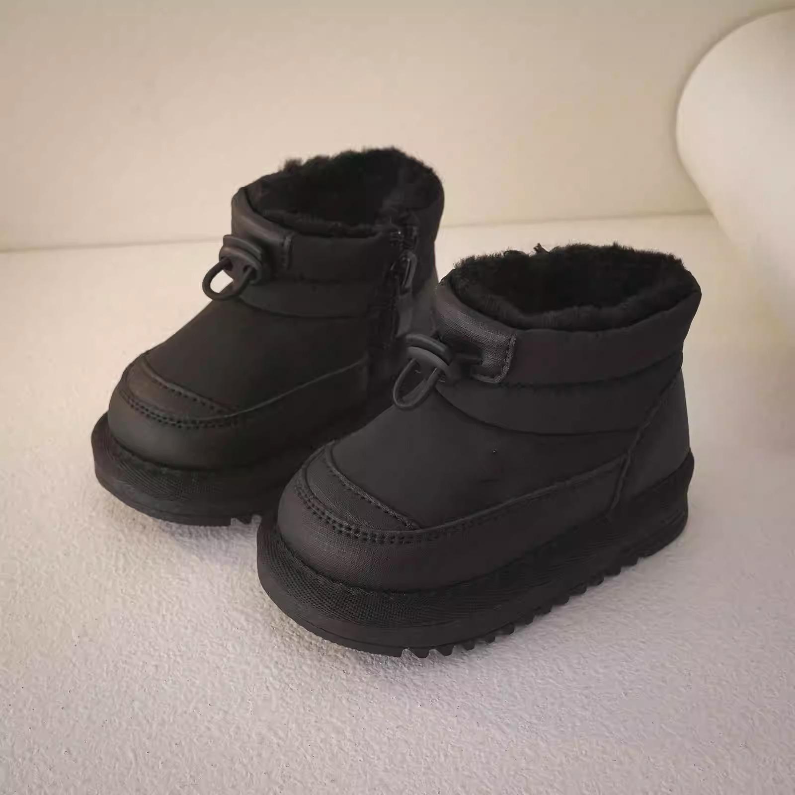 

Детские зимние ботинки с флисовой подкладкой, утолщенные, на мягкой подошве, теплые, водонепроницаемые хлопковые ботинки для мальчиков и девочек 19 чёрный