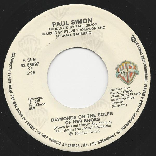 

7inch Record PAUL SIMON Diamonds On The Soles Of Her Shoes 9283897 WARNER BROS 1986 Canada CountryFolk Used