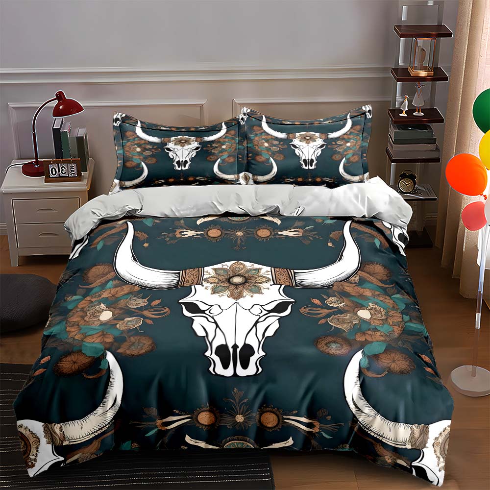 

Floral bull skull. Bedding Duvet cover sets Duvet covers Pillowcases gifts (1 * Duvet Cover 2 * Pillowcases, without duvet insert) 135x200cm