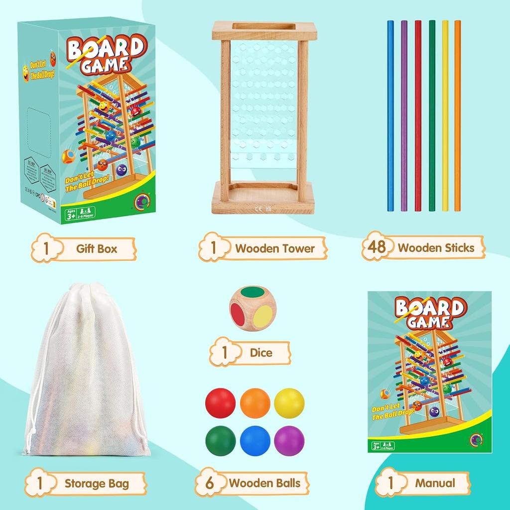 Montessori Game Wooden Board Game, 48 Colorful Sticks Dice Game for 3 4 5 6 Year Old, Kerplunk Game for Kids Math Educational Toys for 3 Years Old,