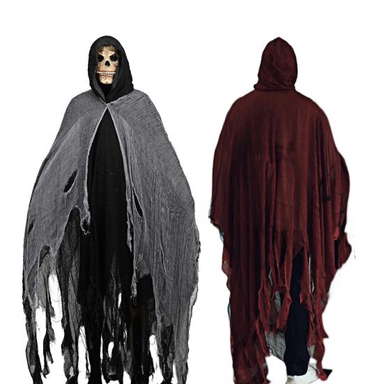 Halloween Cloak Shabby Texture Mesh Fabric Hooded Cape Realistic Horror Look Broken Visuals Cloak Scary Costume