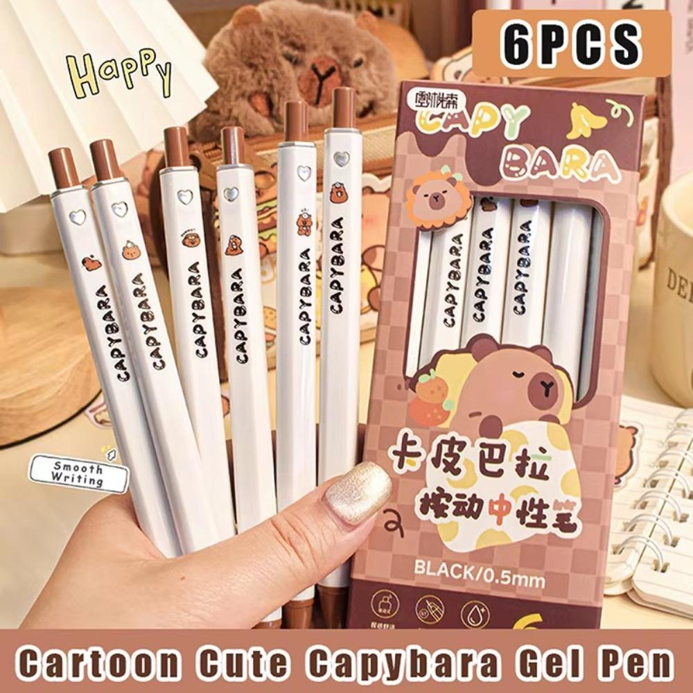 

6PCS Aesthetic Capybara Panda Gel Pen Good Looking Pressing Neutral Pen Student 6PCS