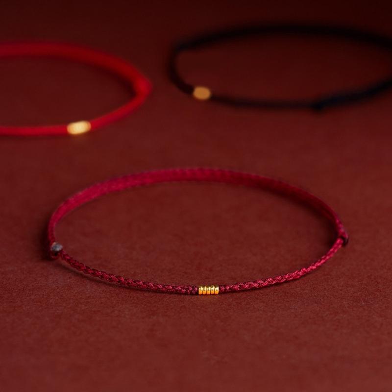 Handcraft Lucky Red Rope Bracelet with Gold Beads Adjustable Length Handchain Bracelets for Women Wrist Wrap Bracelets