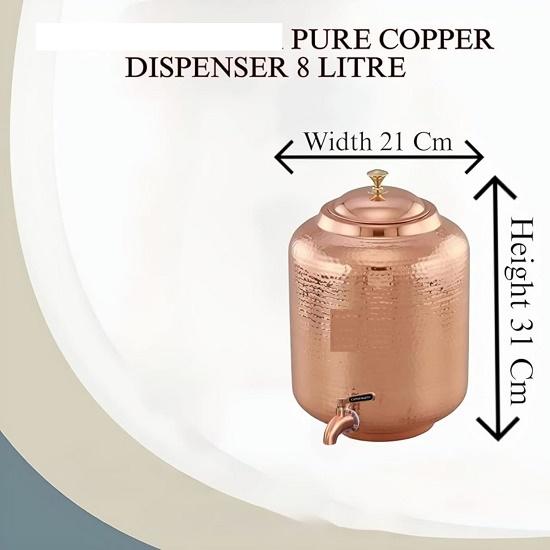 8 Liter Wasserspender aus gehämmertem Kupfer (Matka) Behältertopf mit reinem Kupfer und ayurvedischen Gesundheitsvorteilen (8000 ml)