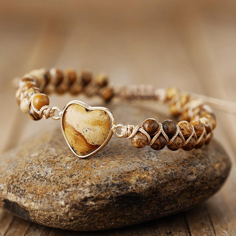 Heart-shaped Double-layered Natural Stone Hand-woven Adjustable Bracelet