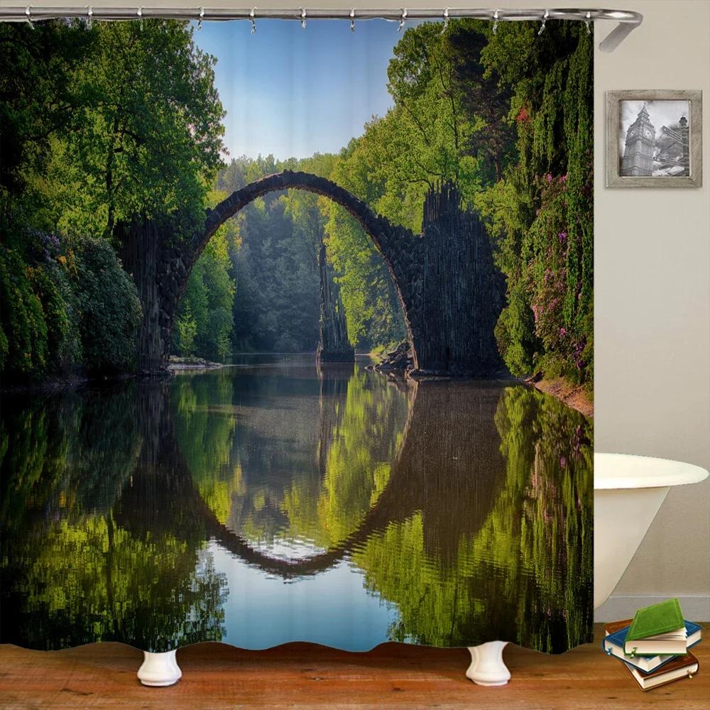 Shower Curtain Natural Forest Scenery 3D Printing Shower Curtain Polyester Waterproof Fabric Bathroom Home Decor Curtain 180x180