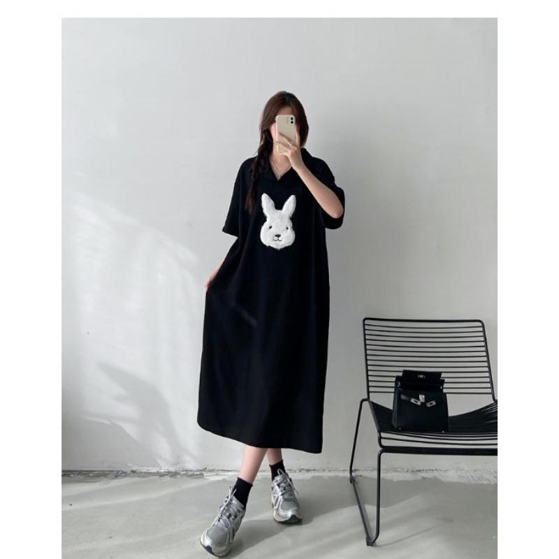 

Женское платье-футболка с коротким рукавом и воротником-поло, летнее платье выше колена, длинное платье большого размера L чёрный