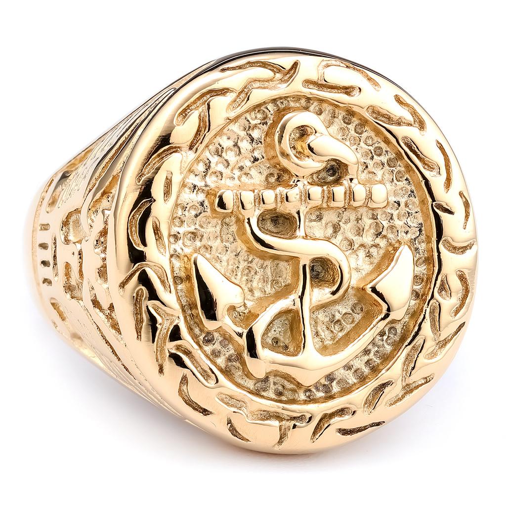 Personalized Trendy Men's Punk Ship Anchor Navy Style Skull Head Ring