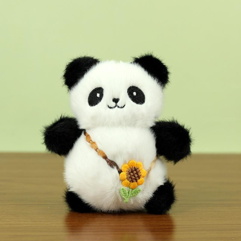 Adorable Plush Panda Keychain Doll For Couples With Colorful Floral Accents 12cm