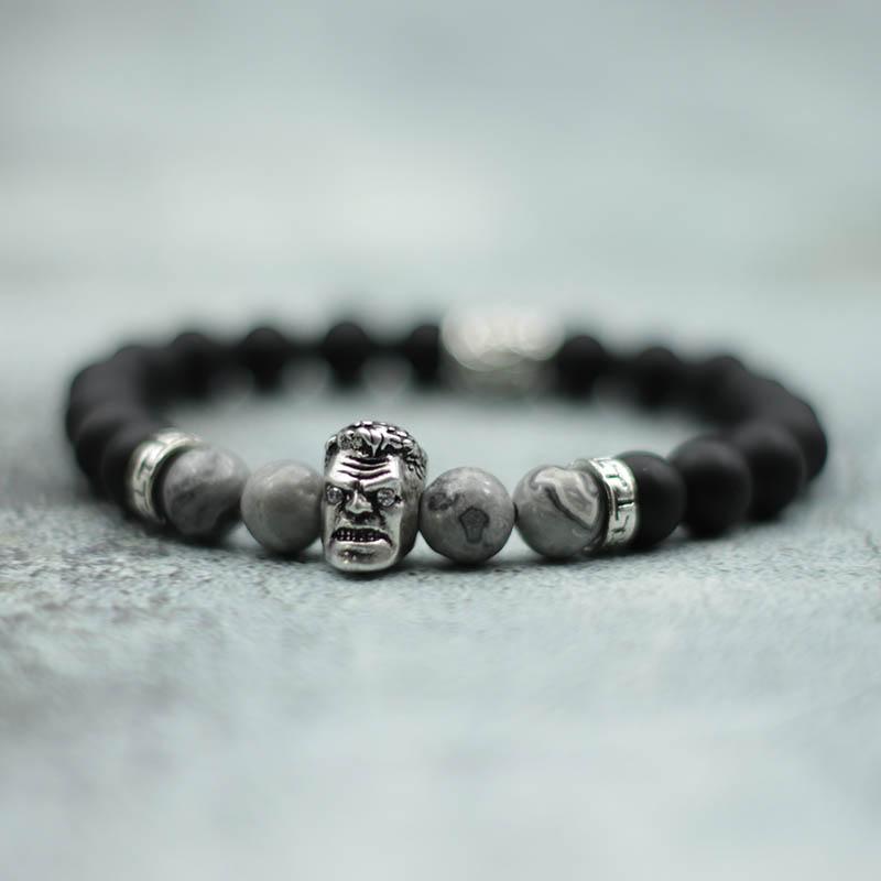 Vintage Skull Bracelet For Men 8mm Black Onyx Stone Beaded Braslet Gothic Pirate Braclet Birthday Present For Boyfriend Pulseras
