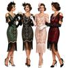 Vestido Feminino dos Anos 1920 Vestido com Decote em V Anos Loucos Vestido Great Gatsby Vestido de Noite Vestidos para Festa de Coquetel Lantejoula Miçanga Bainha com Franjas Vestido Flapper para Mulheres