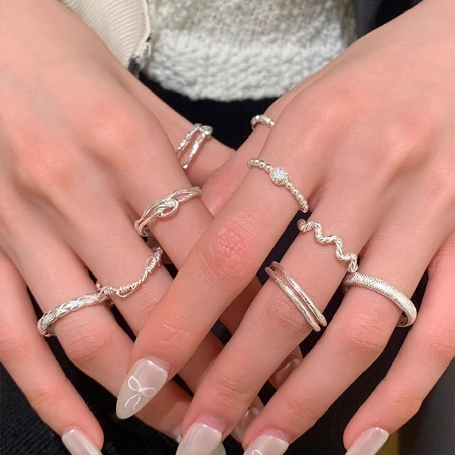 S925 sterling silver geometric ring of the same style, niche design, personalized fashion index finger ring, light luxury, simple and versatile ring.