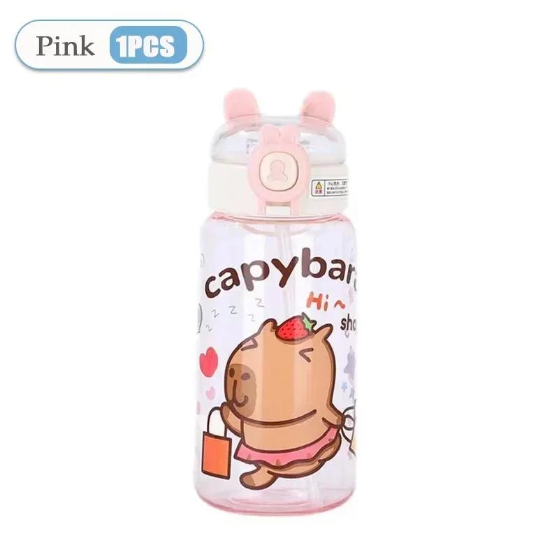 1-10PCS Capybara Cartoon 550ml Portable Large-capacity Water Bottle Sports Straw Cups Student Plastic Water Cups Water Bottle