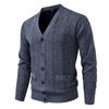 Men's Solid Color Textured Casual Plus Velvet Casual Sports Slim Sweater Needle Cardigan Jacket