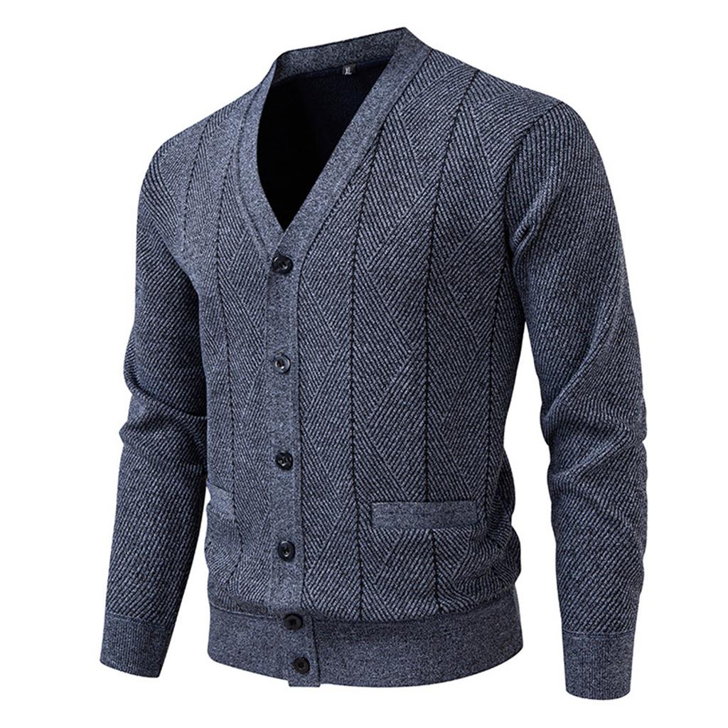 Men's Solid Color Textured Casual Plus Velvet Casual Sports Slim Sweater Needle Cardigan Jacket