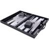 Luxury Backgammon 18" 45.5 Cm - High Quality - Faux Leather, Special Inlaid Felt, Pearly Chips and Dice (Black/White/Grey)
