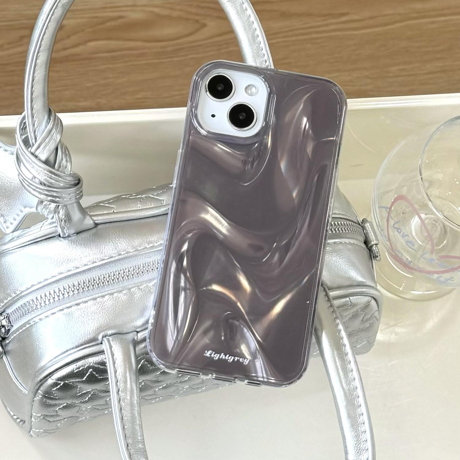 

For iPhone 15 Case Satin Swirl Texture Double-Sided IMD TPU Phone Cover Grey